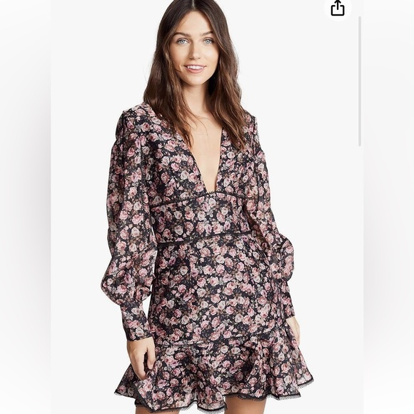 ✨Simply adorable open front black w/subtle peach pink green floral pattern dress - Picture 1 of 16